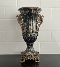 Große Amphorenvase Schwarz Porzellan & Bronze – Louis XVI – Vintage 47 cm