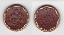 10 Mark Porzellan Notgeld Münze Sachsen 1921 (139592)