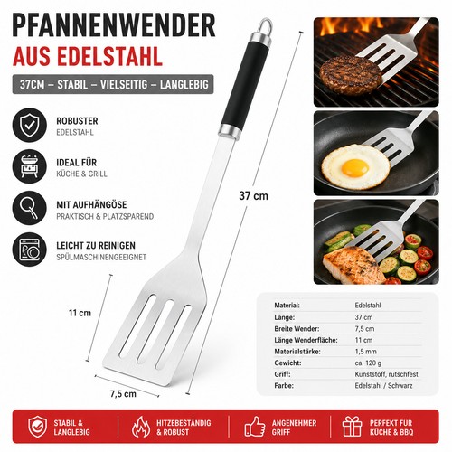 Pfannenwender edelstahl 37cm - pfannenwender,