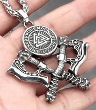 Anhänger Doppelaxt Valknut Wotansknoten viking Wikinger Odin Thor Edelstahl