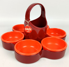 Vintage Emsa Party Time Kabarett 70er – 6 Snackschalen Braun Rot Kunststoff