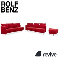 Rolf Benz 2500 Garnitur Stoff 2 Dreisitzer + Hocker Rot Sofa Couch