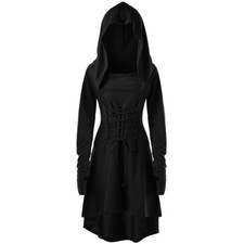 Frauen Gothic Halloween Cosplay Mittelalter Hexe Vampir Umhang Cape Party Kleid
