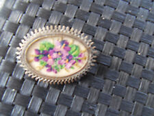 Vintage Handgemacht Brosche Oval Veilchen, 4cm x 3 cm