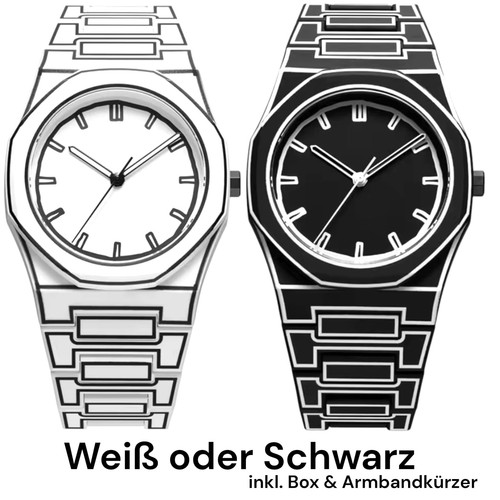 Armbanduhr schwarz weiß - schwarz,