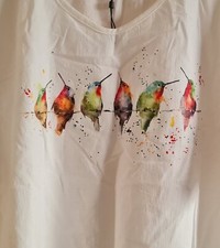 Tunika Bluse - Weiß  - Vögel - Lagenlook - XXL - "Just Fashion Now"