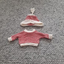Original 50er Set Pullover und Mütze für Puppen Gr. 30cm in Rot (ohne Puppe)