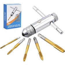 Gewindebohrer Set, 5 Stück, M3-M8, Titan, Ratsche, HSS, Gewindeschneider