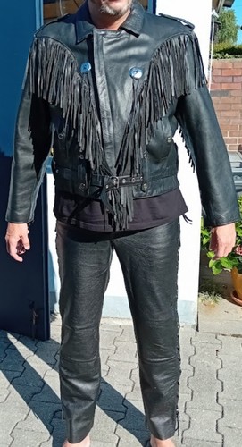 Lederjacke schwarz mit fransen - schwarz,