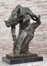 Messingskulptur Kunst Deko Schwarz Panther Tier Statue Jaguar Figur Leopard