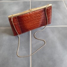 70-80er Abendtasche Handtasche Clutch Echt-Leder kroko braun Kette