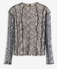 Langarmshirt aus Mesh Gr. 36/38 Kitt Schlange Bedruckt Damen Shirt Bluse Neu