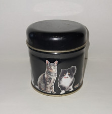 Metall Dose mit Katzenmotiven Schwarz Rund 8,5x8 cm Vintage