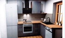 Hochwertige Küche, neu, in U-Form, Steinoptik