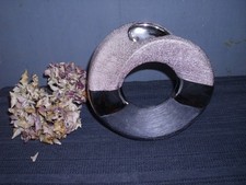 Formano! Vase Keramik silber/ schwarz Ø 18 cm Donut-Blumenvase Dekovase Skulptur