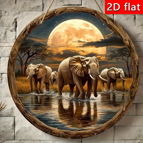 Runde holz wanddeko elefant - holz,