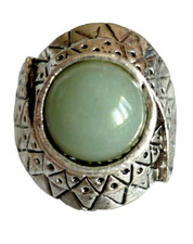 wuchtig + groß Jade Folklore SteinSchmuck Ring grün Tibet Silber verstellbar NEU