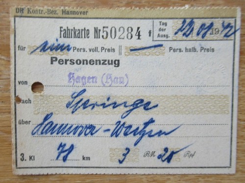 Alte fahrkarte 1942 von - von, hagen