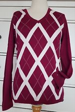 ♥ Tommy Hilfiger Rauten Pullover Gr. M feinstrick Baumwolle weinrot/creme Top ♥