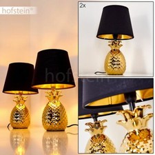 2er Set Wohn Schlaf Zimmer Leuchten Keramik gold Nacht Tisch Lese Lampen Stoff