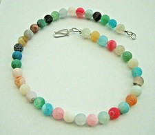 Achat Halskette Schlangenachat bunte Kette 45 cm mit Haken-Verschluss 925 Silber