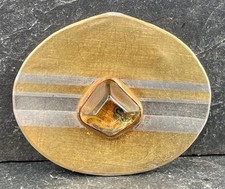 925 Silber mit 750 Gold Designerbrosche Handarbeit Bernstein (S 7128)