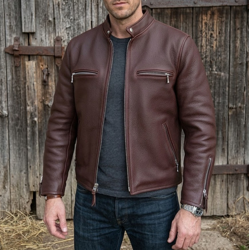Cafe racer lederjacke - racer, braun