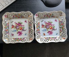 2x Vintage Schumann Bavaria Dresdner Stil durchbohrt Bon Bon Geschirr eckig