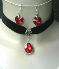 Trachtenband Halskette Kropfband Ohrringe rote Herzen Strass Wiesen Oktoberfest