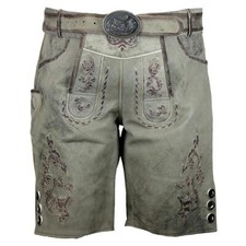 Herren Lederhose Fabian grau antik  kurz Trachtenhose Gürtel MS-Trachten