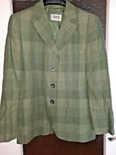 TAIFUN Blazer Jacke Salbei-Grün Glencheck-Karo Wolle/Leinen Gr 38 siehe Maße
