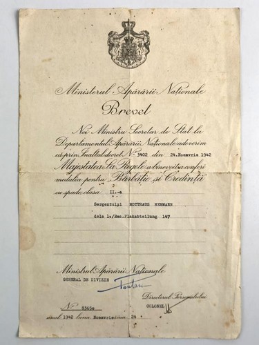 Verleihungsurkunde für den
