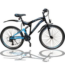 26 ZOLL MOUNTAINBIKE SHIMANO 21G. 26" FAHRRAD SCHWARZBLAU VOLLFEDERUNG STVO 2023