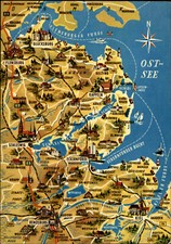 Reliefkarte Postkarte Landkarte Wanderkarte Map Ostsee Schleswig-Holstein ~1970