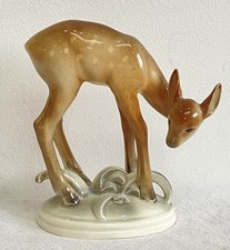 Porzellan Hirsch Figur Ornament Weihnachten Tischdeko HK10 H 11cm 