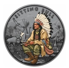 Sitting Bull Legendary Warriors 1 oz Silber Antik Finish koloriert 2025 Farbe
