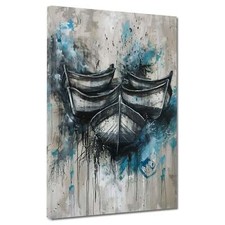 Abstrakt Boote in blau und grau Leinwandbild Wandbild Kunstdruck XL Wanddeko