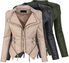Damen Kunstleder Jacke Übergangs Jacke Leder Optik Bikerjacke D-305 S-XL NEU