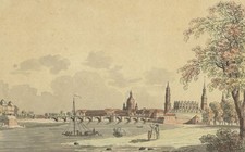 DRESDEN aus den Gehäge anzusehn - Elbe, Frauenkirche - Umrissradierung, um 1800