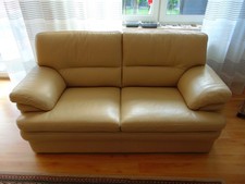 Couchgarnitur, Couch, Leder Beige, 2er SET, Wohnzimmer, Italienisch