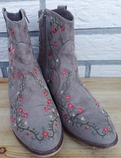 CATWALK-Damen boho Stiefelette/boots-grau bunt bestickt-Größe 41