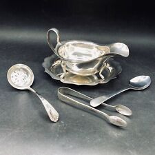 GRAVY Boot Ausgießen KRUG & Tablett VINERS Silver Plate + EPNS Zange Marmeladensieb Löffel