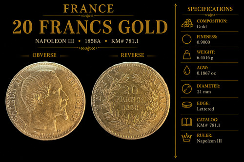 1858a frankreich gold - gold, 20