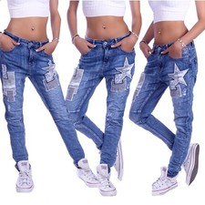 Melly&Co Damen Boyfriend Jeans Baggy Harems Hose Hüftjeans Stretch Loose Fit H44