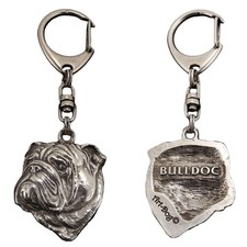 Englische Bulldogge, Bulldog II - versilberter Hunde-Schlüsselanhänger, Taschend