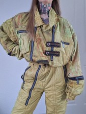 L'Agression Skioverall Skianzug Damen Schneeanzug Vintage Retro gelb gemustert