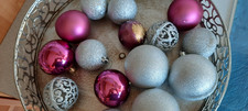 15 Stück Weihnachtskugeln pink/lila und silber verschiedene Größen