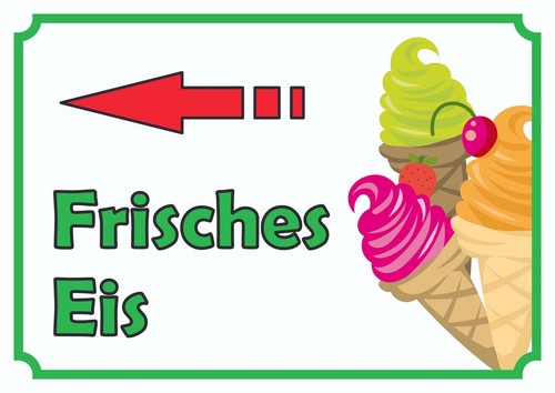 Frisches eis schild mit - mit, pfeil