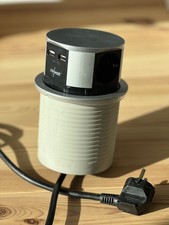 revolt Tisch-Einbausteckdose – versenkbar, 3x 230V + 2x USB, Ø 100 mm, Edelstahl