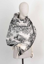 Original Christian Toile de Jouy Throw Blanket Wool Black & White